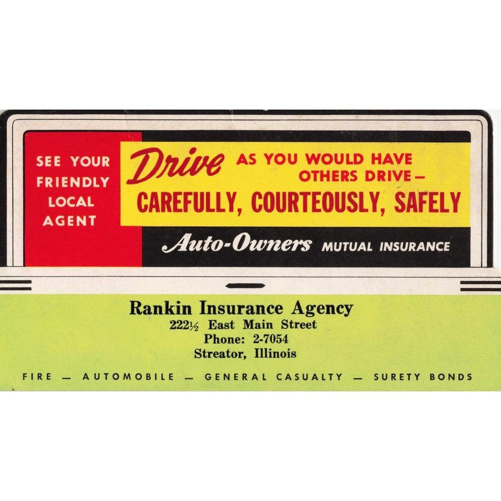 Vtg Ink Blotter Auto-Owners Insurance Rankin Agency Streator Illinois VG+ - Picture 1 of 2
